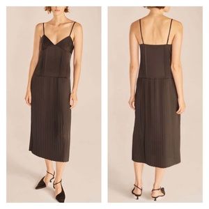 REBECCA TAYLOR Sateen Pleated Black Cocktail Midi Slip Dress 00
